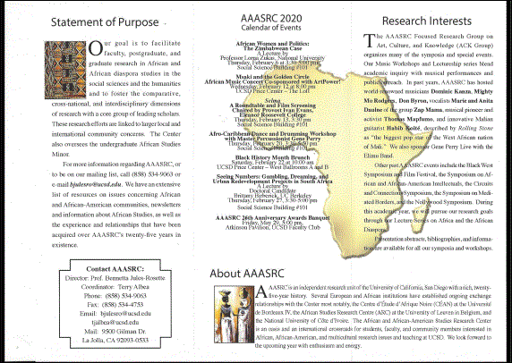 AAASRC 2020 Calendar of Events Flyer.
